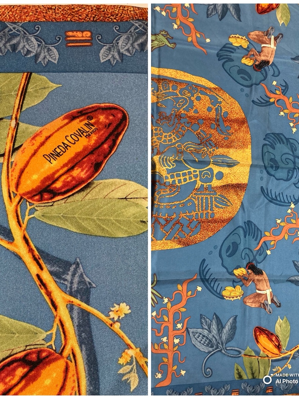 NWOT Pineda Covalin Mexico Silk Scarf Indigenous Offerings Theme 34”X34”